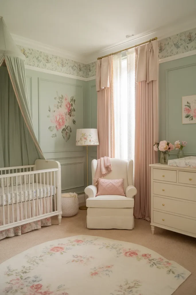 Sage Green Nursery with Floral Accents