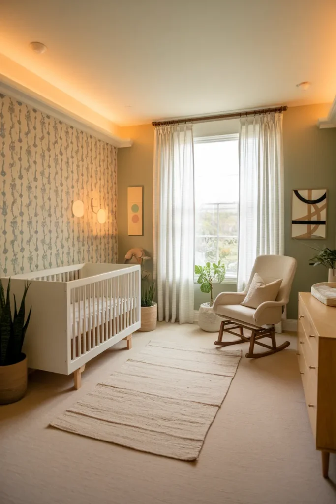 Sage Green Nursery with Statement Wallpaper