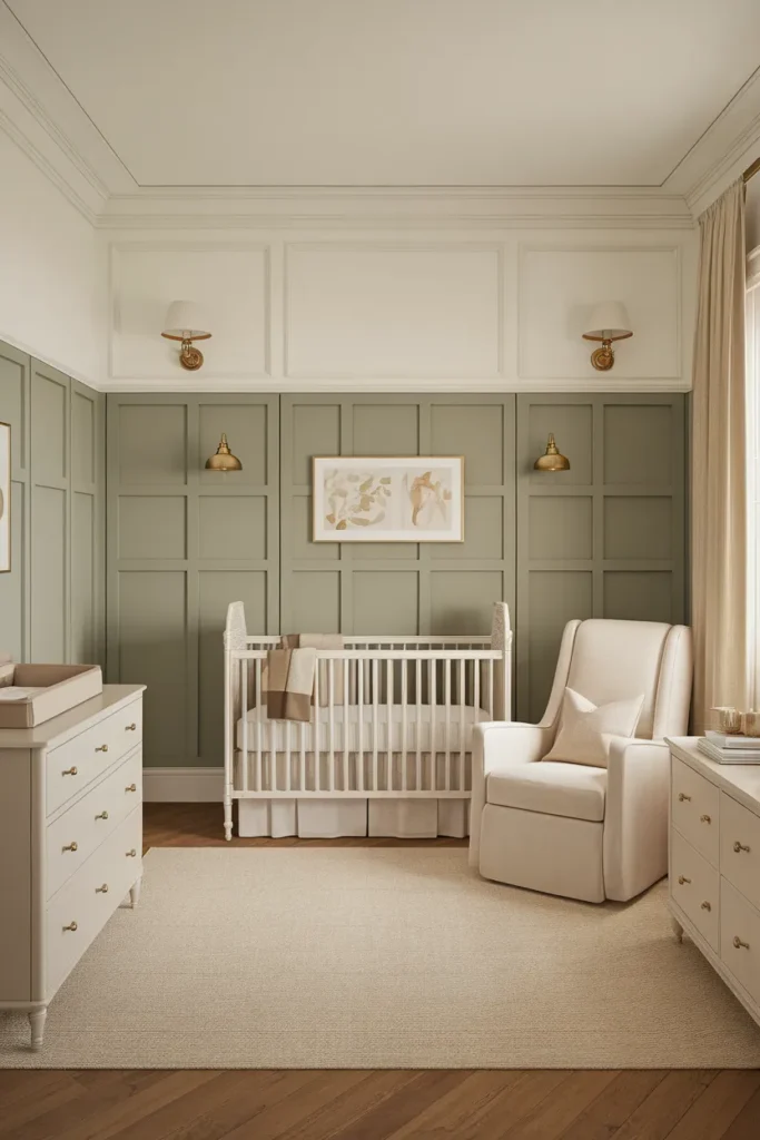 Sage Green Nursery with Wall Paneling