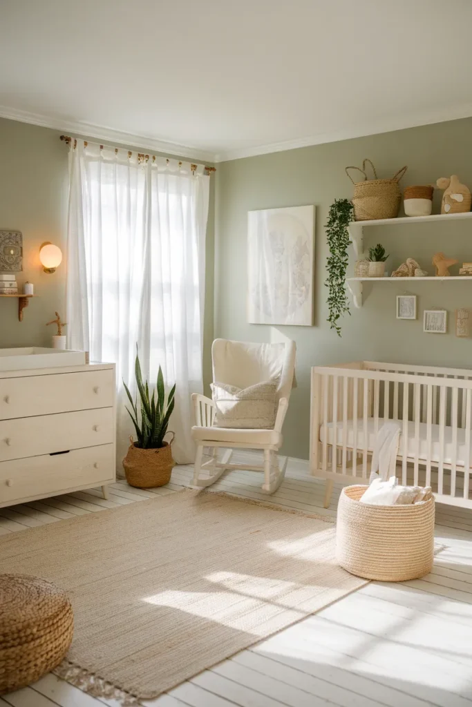 Sage Green Nursery with Whitewashed Furniture