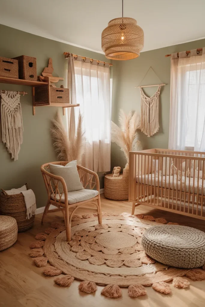 Sage Green Nursery with Woven and Textured Layers