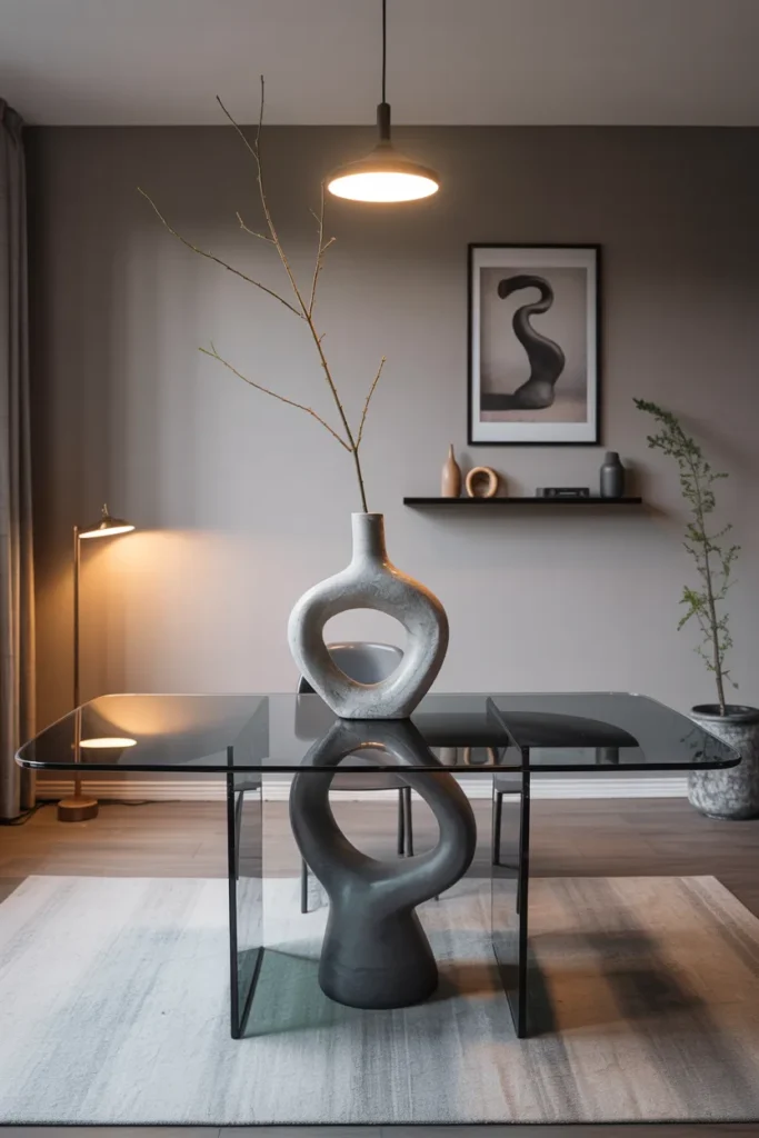 Glass Dining Table Decor Ideas That Transform Any Dining Room In Minutes 8 Sculptural Vase Acting As Art