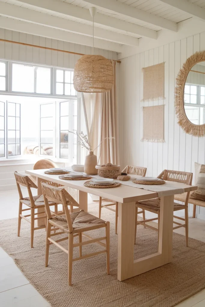 30 Coastal Dining Room Ideas That Bring the Beach Straight Into Your Home 20 Seagrass Accents For Natural Warmth