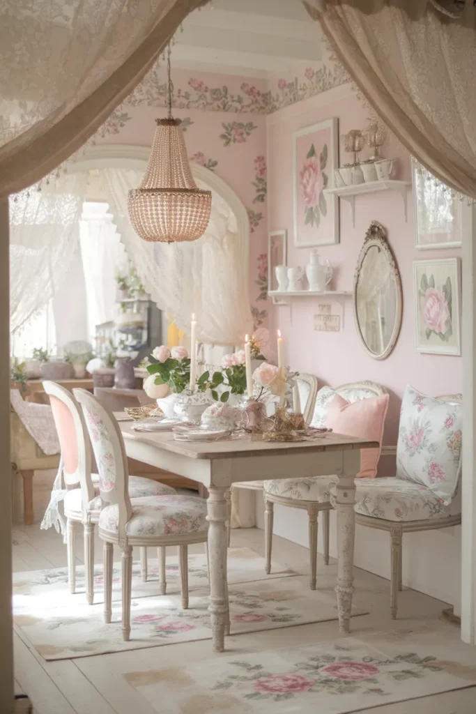20 Vintage Dining Room Ideas That Bring Timeless Charm to Your Home 8 Shabby Chic Dining with Vintage Floral Touches