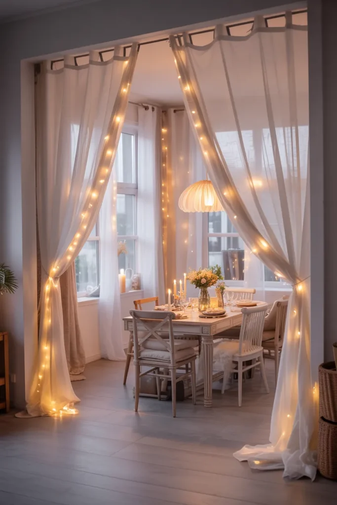 Sheer White Curtains With Fairy Lights