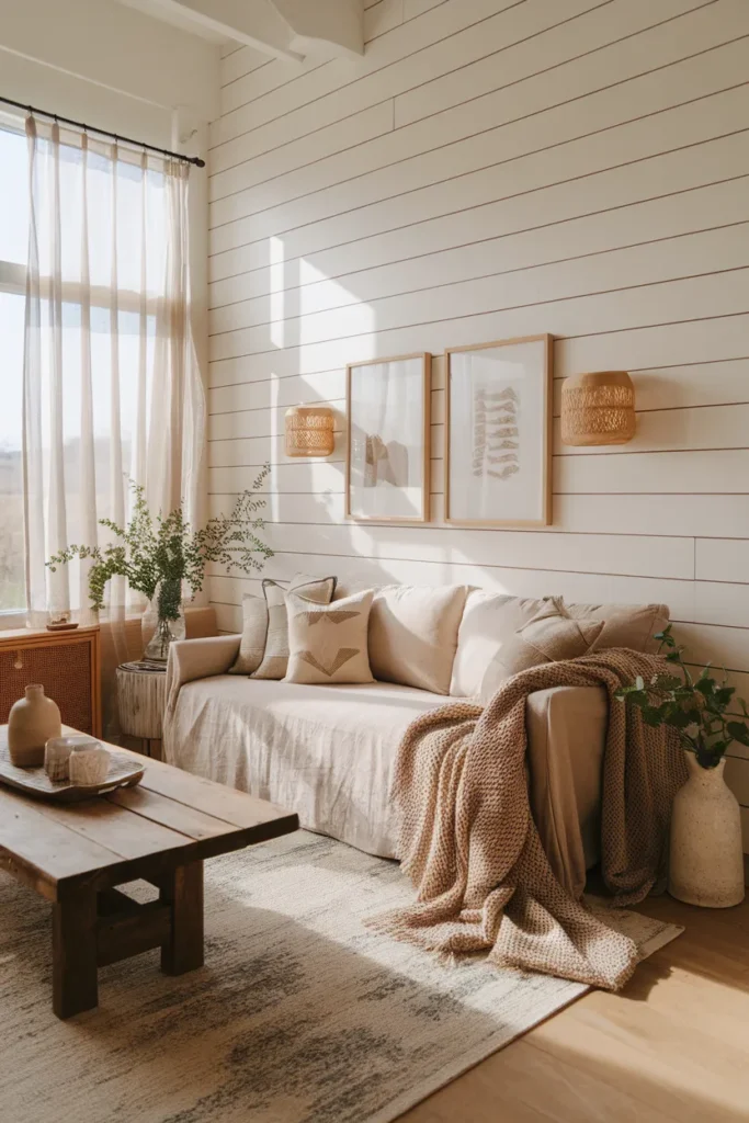 Shiplap Accent Wall with Warm Neutrals