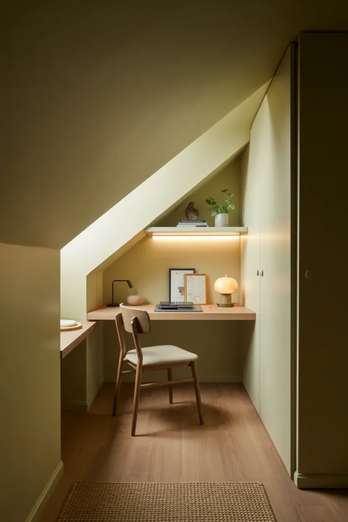 Slanted Ceiling Nook with Built In Desk