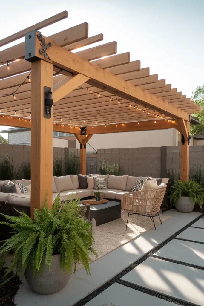 23 Modern Pergola Ideas That Instantly Upgrade Your Outdoor Living Space 3 Slatted Wood Pergola for Soft Shade