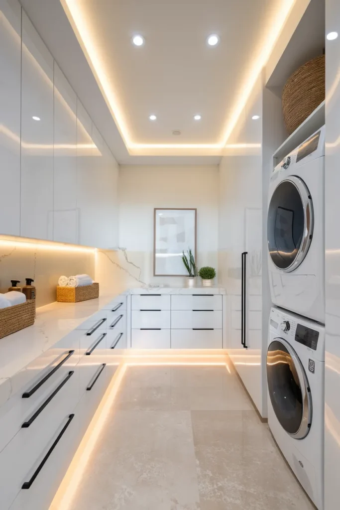Sleek Modern Laundry with Quartz Countertop