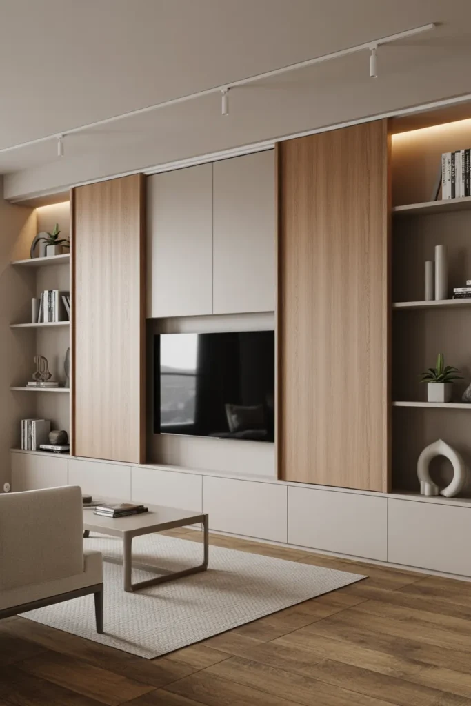 Small Apartment TV Wall with Sliding Panels