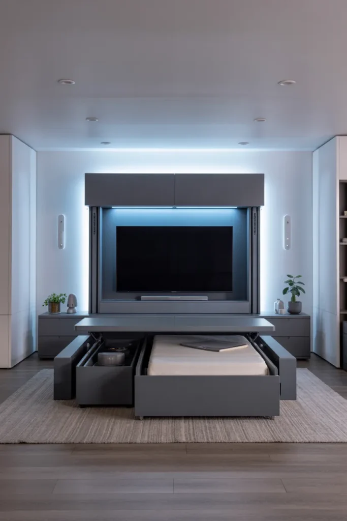 Smart TV Room with Multipurpose Furniture