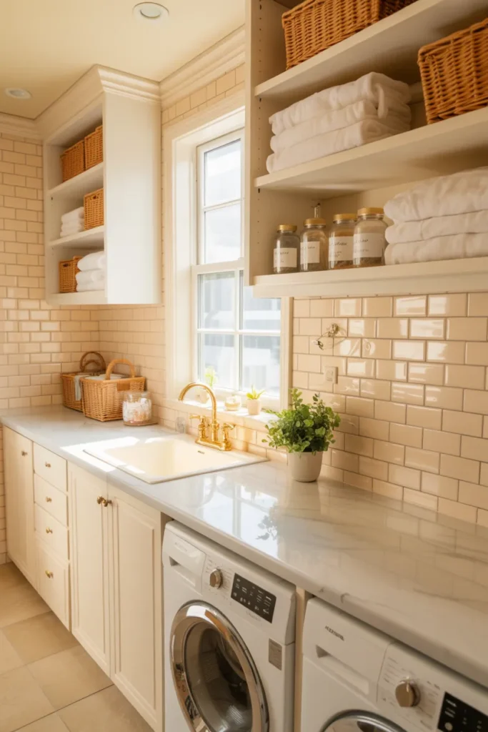 Trending Laundry Room Tile Ideas That Will Refresh Your Entire Home 2 Soft White Subway Tile With Warm Grout
