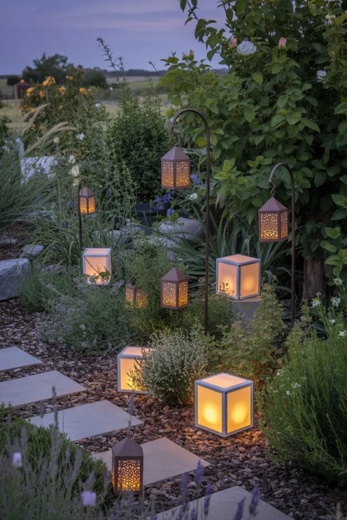 Solar Garden Lanterns Among the Plants