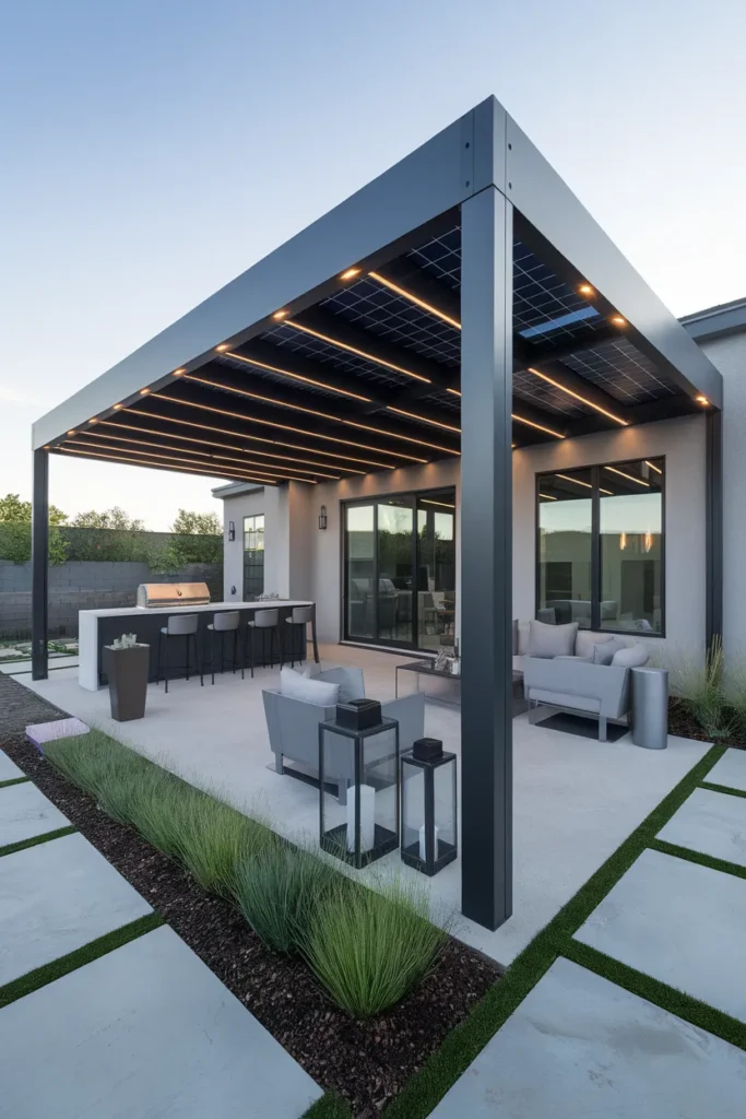 23 Modern Pergola Ideas That Instantly Upgrade Your Outdoor Living Space 14 Solar Panel Pergola for Sustainable Shade
