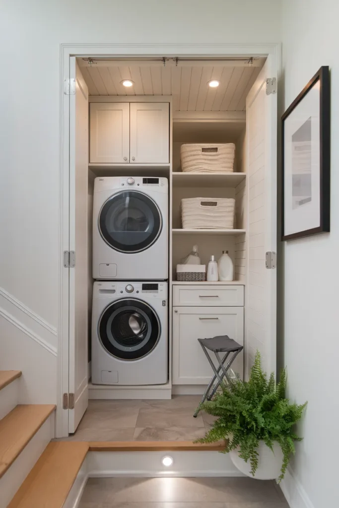 Space Saving Laundry Under the Stairs