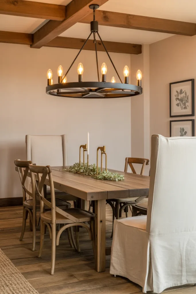 Statement Farmhouse Chandelier Above the Table