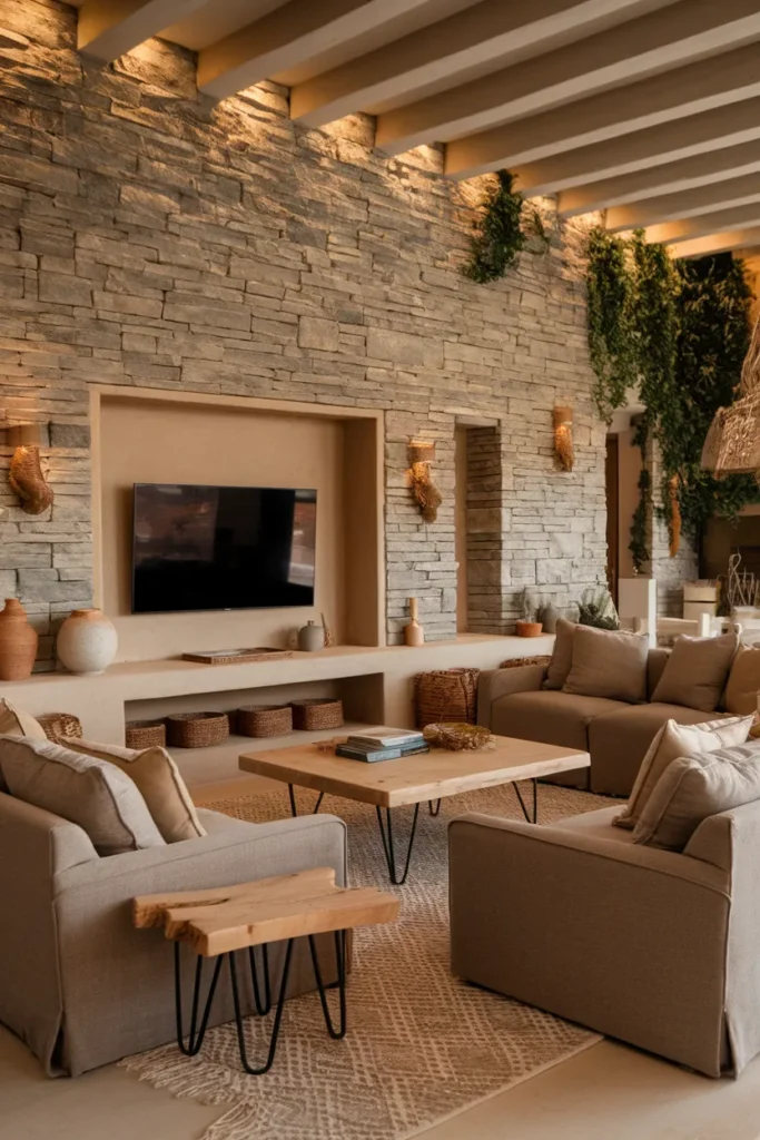 20 Trendy TV Wall Design Ideas to Elevate Your Home Aesthetic Effortlessly 5 Stone Veneer Accent TV Wall for Natural Charm