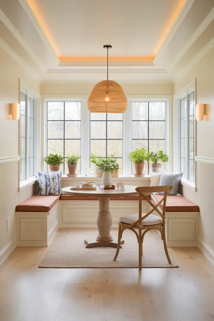 Sunny Breakfast Nook Sunroom with Hidden Storage