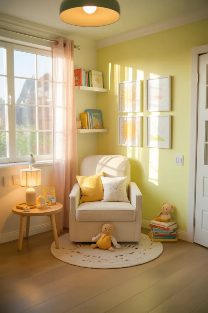Soft, Bright, and Beautiful: Trending Yellow Nursery Ideas You’ll Fall in Love With 7 Sunshine Corner Reading Nook