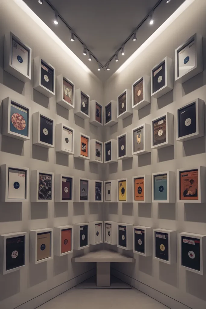 Symmetrical Album Cover Wall for a Polished Look