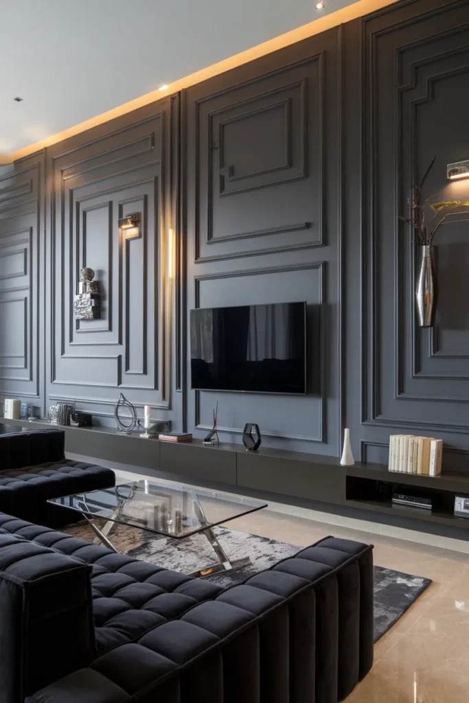 20 Trendy TV Wall Design Ideas to Elevate Your Home Aesthetic Effortlessly 18 TV Wall with 3D Panels for Modern Depth