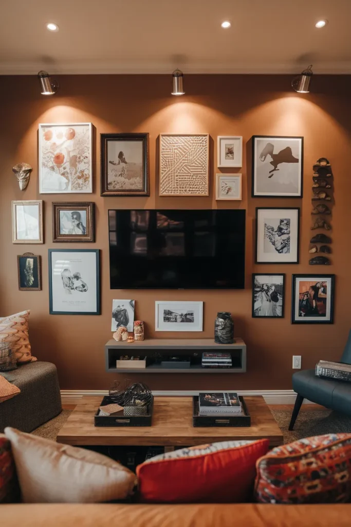 20 Trendy TV Wall Design Ideas to Elevate Your Home Aesthetic Effortlessly 20 TV Wall with Art and Framed Photos