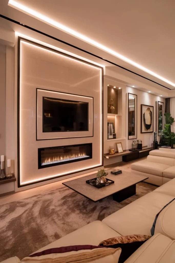 20 Trendy TV Wall Design Ideas to Elevate Your Home Aesthetic Effortlessly 10 TV Wall with Built-In Fireplace