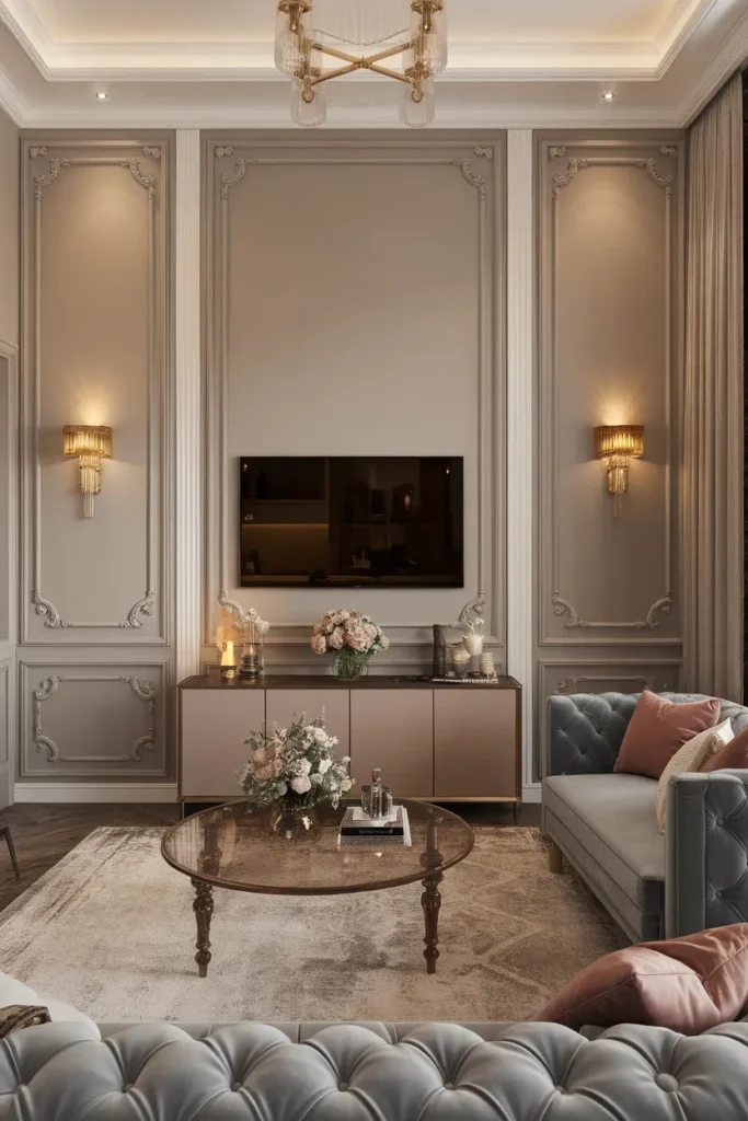 20 Trendy TV Wall Design Ideas to Elevate Your Home Aesthetic Effortlessly 16 TV Wall with Decorative Molding