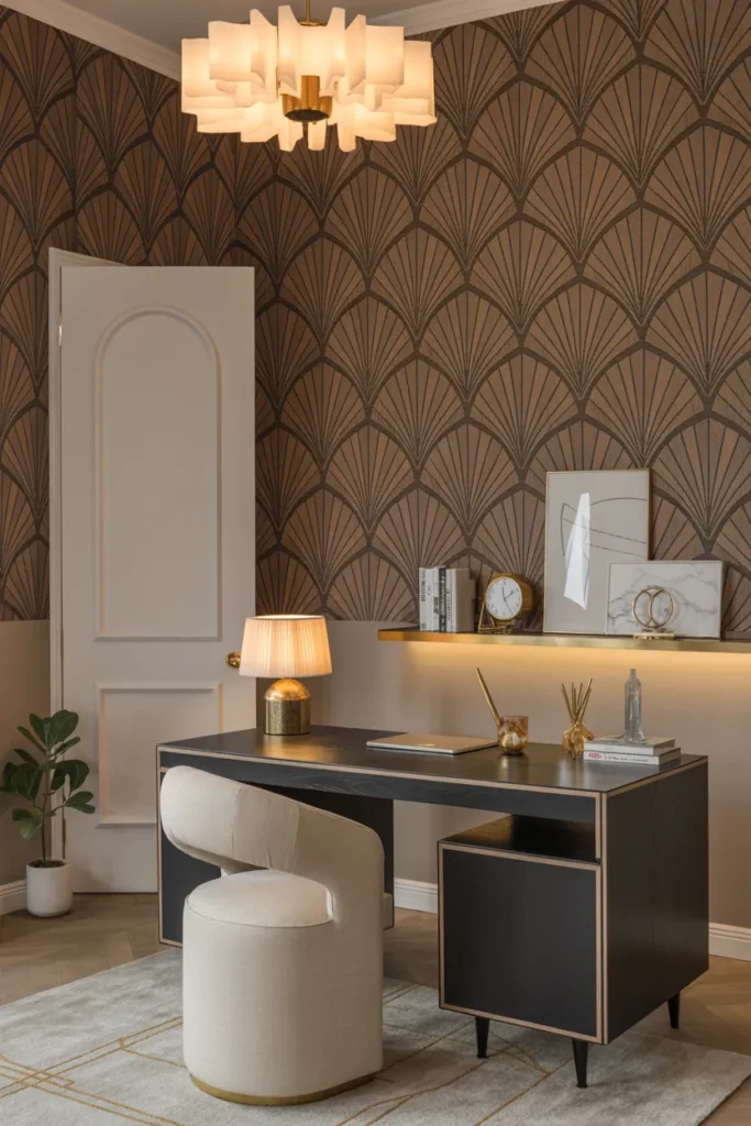 24 Modern Art Deco Home Office Ideas That Will Make You Actually Want to Work 6 That Wallpaper Hit Different