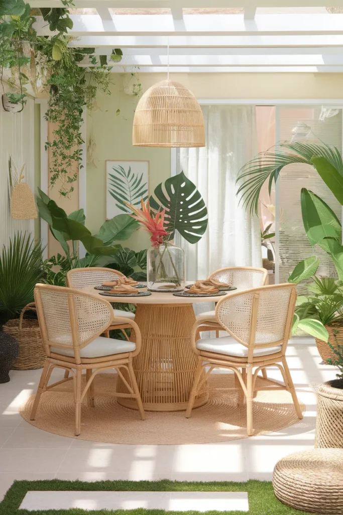 Tropical Inspired Round Dining Room Setup