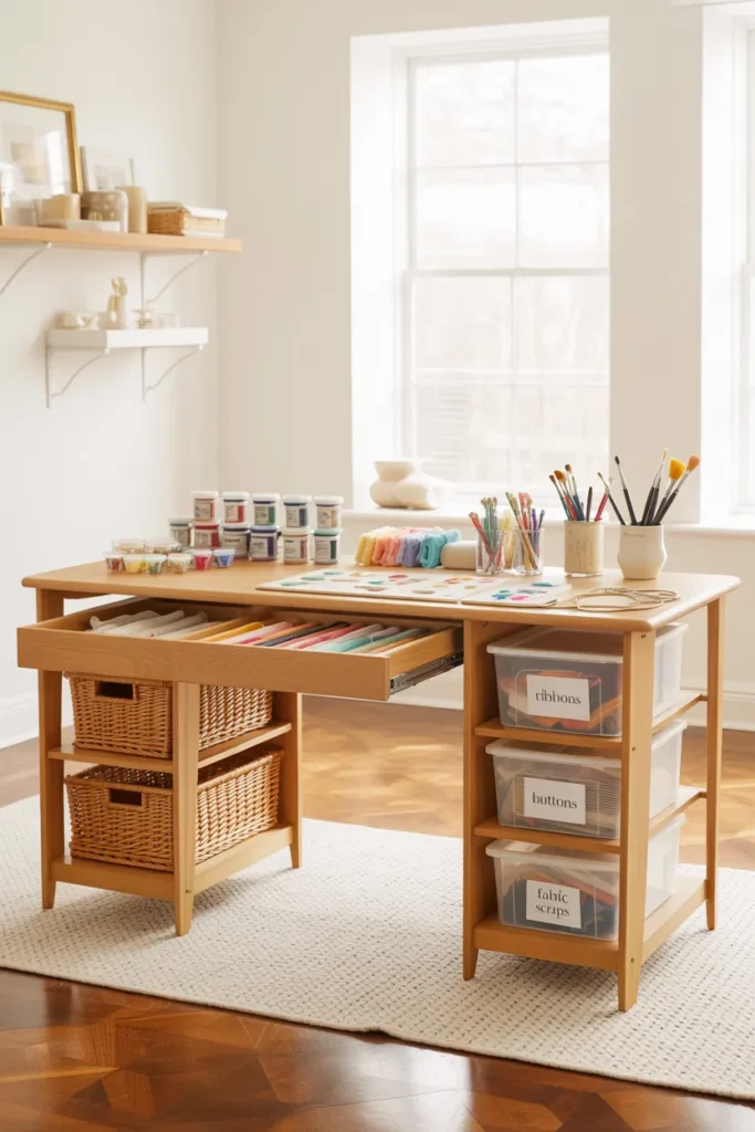 Under-Table Storage for Small Craft Rooms
