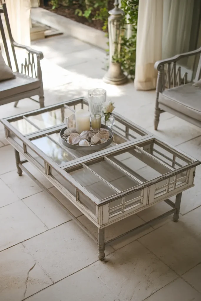 17 Easy Outdoor Coffee Table Projects You Can Build This Weekend 7 Upcycled Window Frame Coffee Table