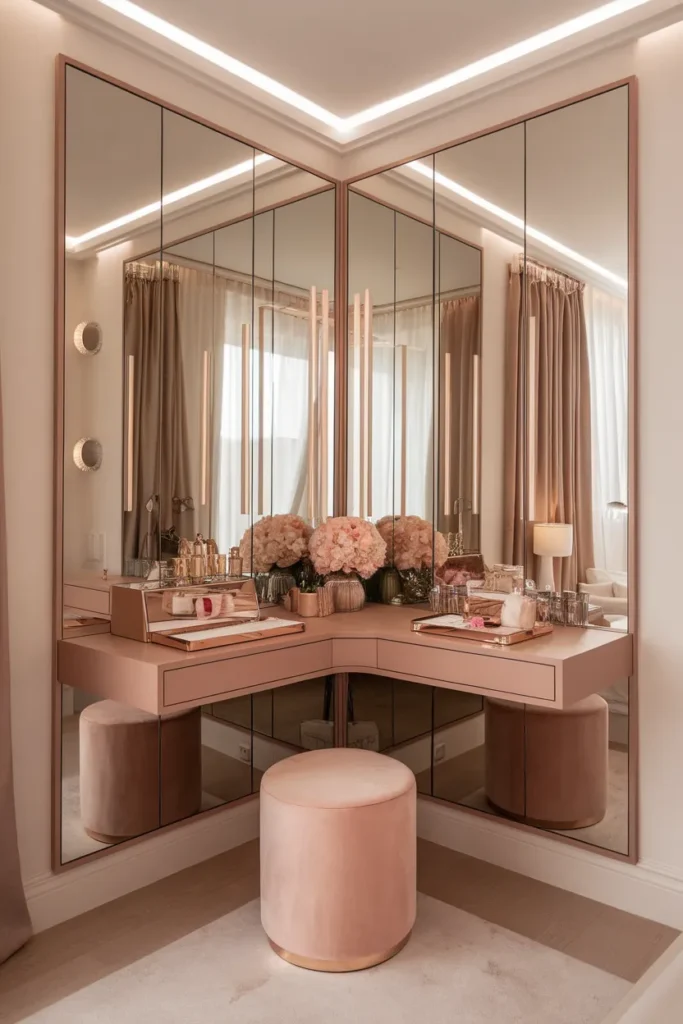 Vanity Mirror Wall for a Glam Bedroom Touch