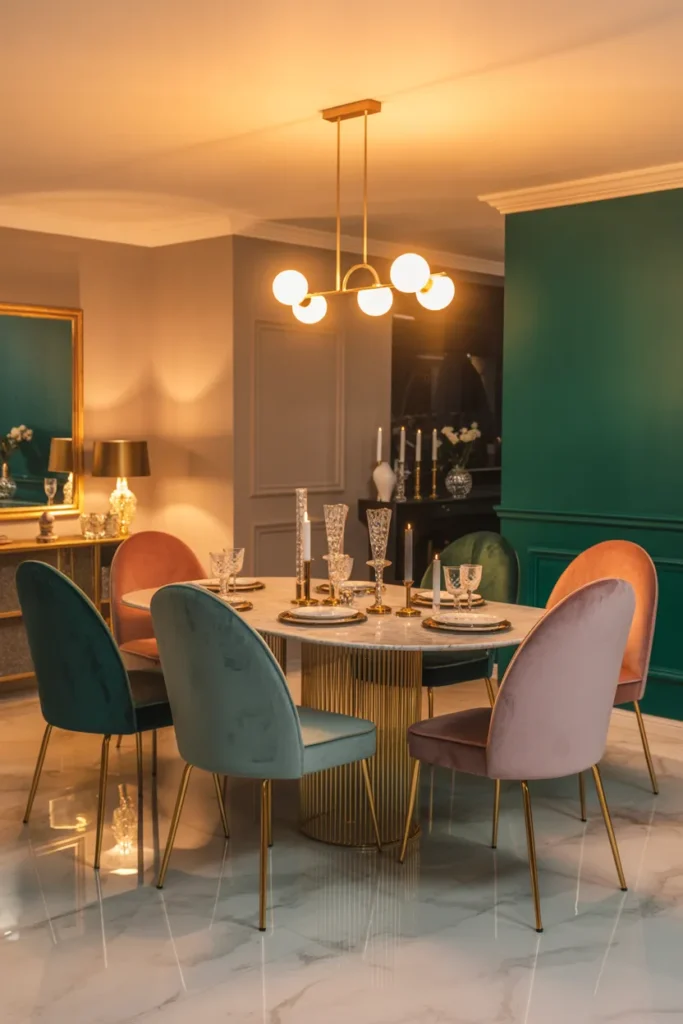 Velvet and Gold Dining Chairs