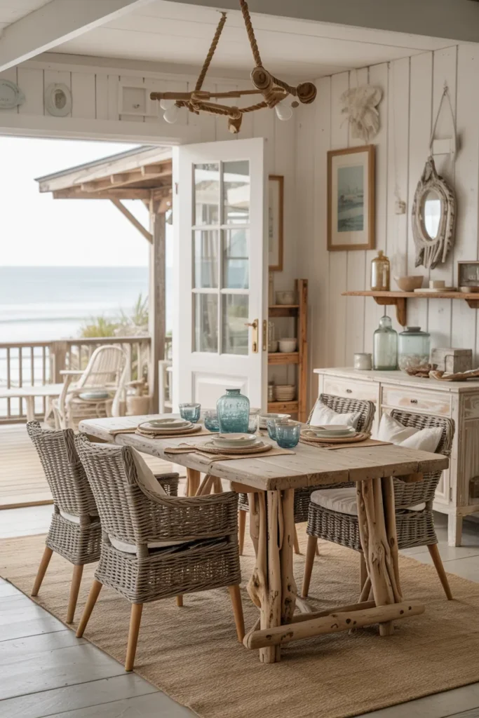 20 Vintage Dining Room Ideas That Bring Timeless Charm to Your Home 17 Vintage Coastal Cottage Dining with Driftwood Details