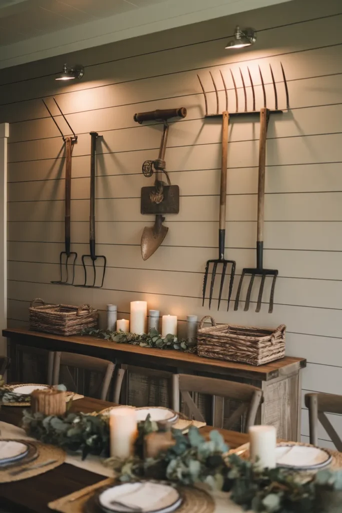 Vintage Farm Tools Wall Display