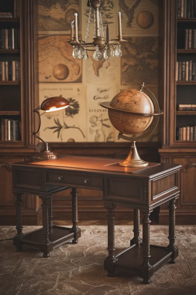26 Victorian Home Office Ideas That Transform Any Workspace Into Pure Vintage Magic 13 Vintage Globe For Timeless Character