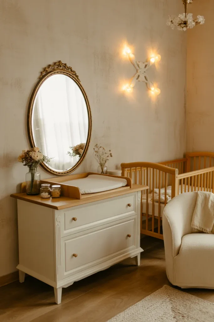 Vintage Mirror Above The Changing Table