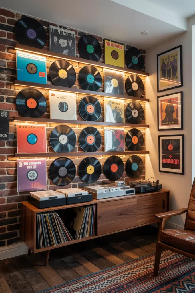 Vintage Wall Tapes and Records Display