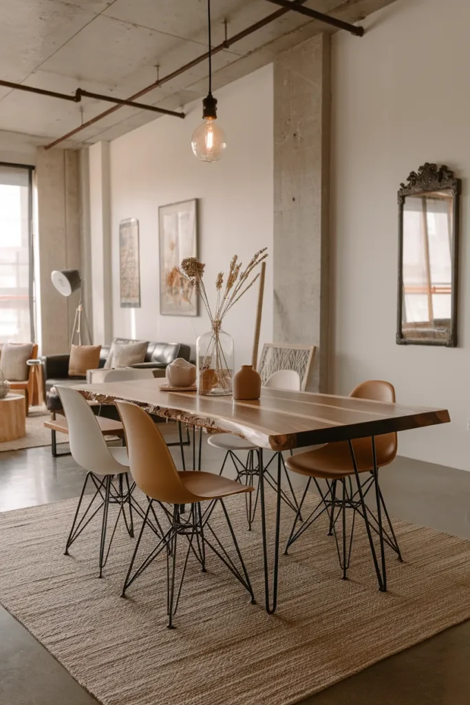 Walnut Slab Table with Hairpin Legs