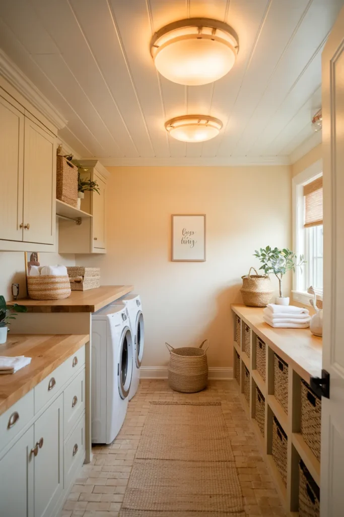 Warm Ceiling Lights for a Cozy Laundry Space
