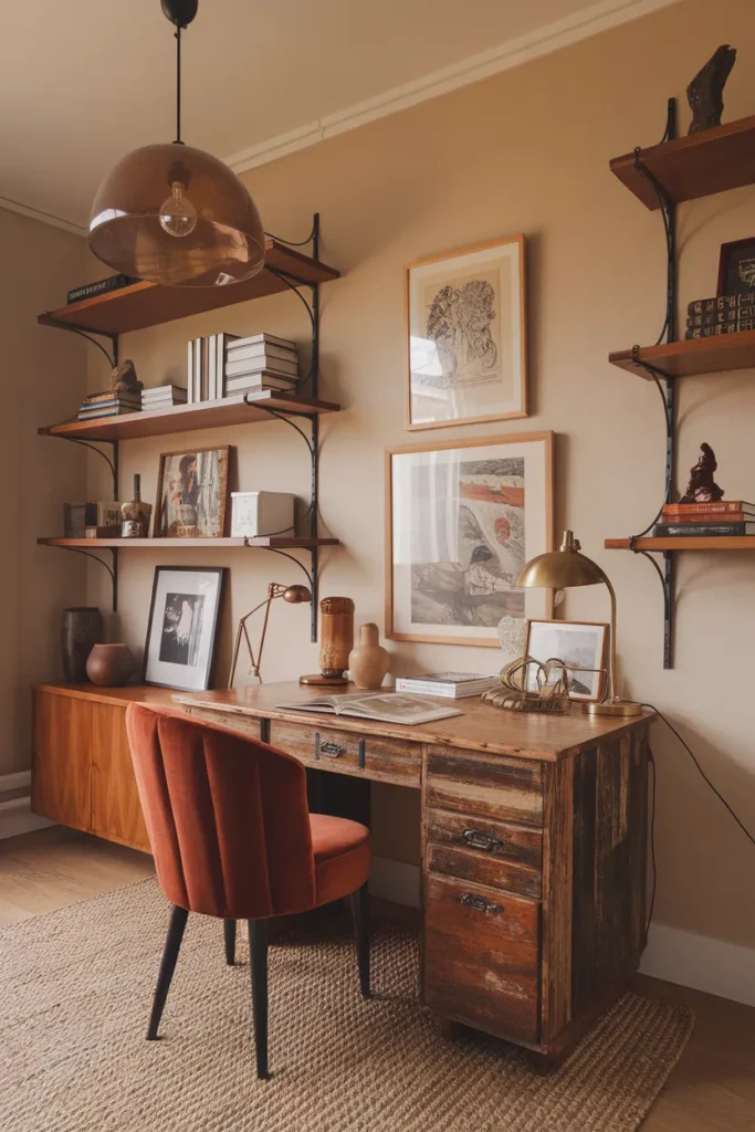 Warm Eclectic Workspace With Collected Finds