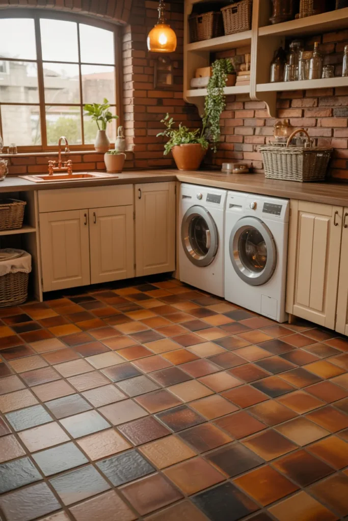 Trending Laundry Room Tile Ideas That Will Refresh Your Entire Home 12 Warm Terracotta Tile For Earthy Charm