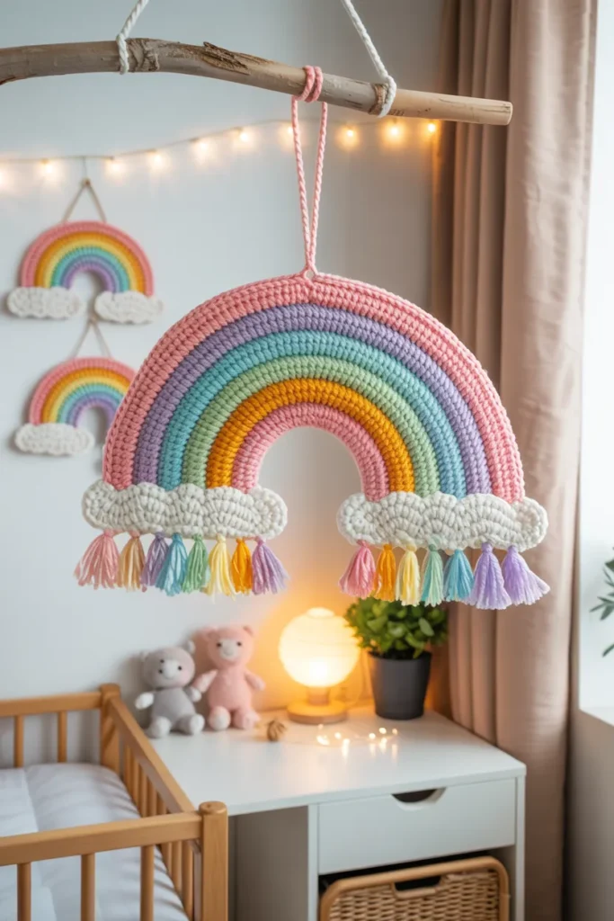 Whimsical Rainbow Crochet Hanging