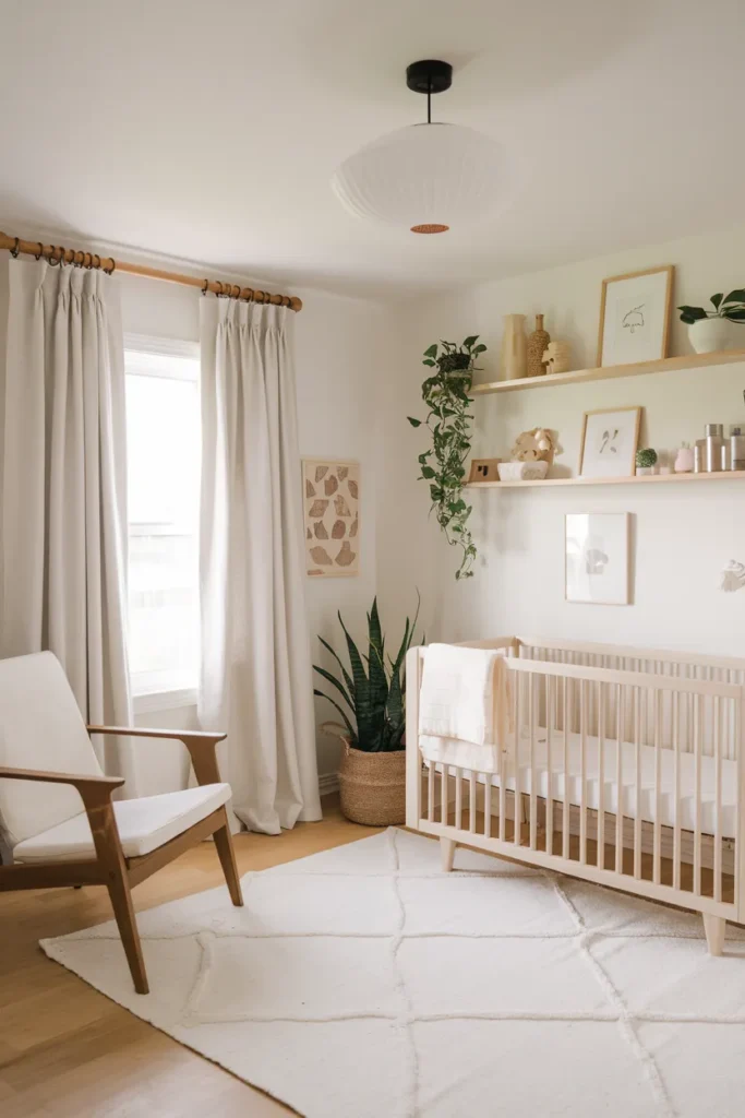White Linen Blend Curtains with Wooden Rods
