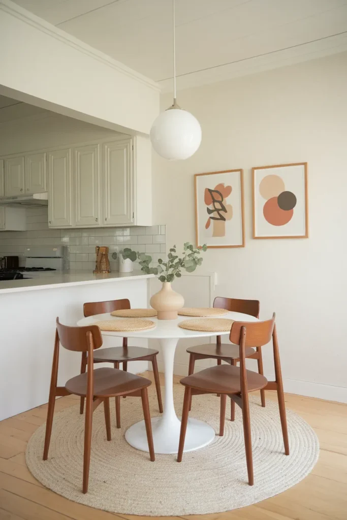 White Tulip Dining Table for a Clean Retro Aesthetic