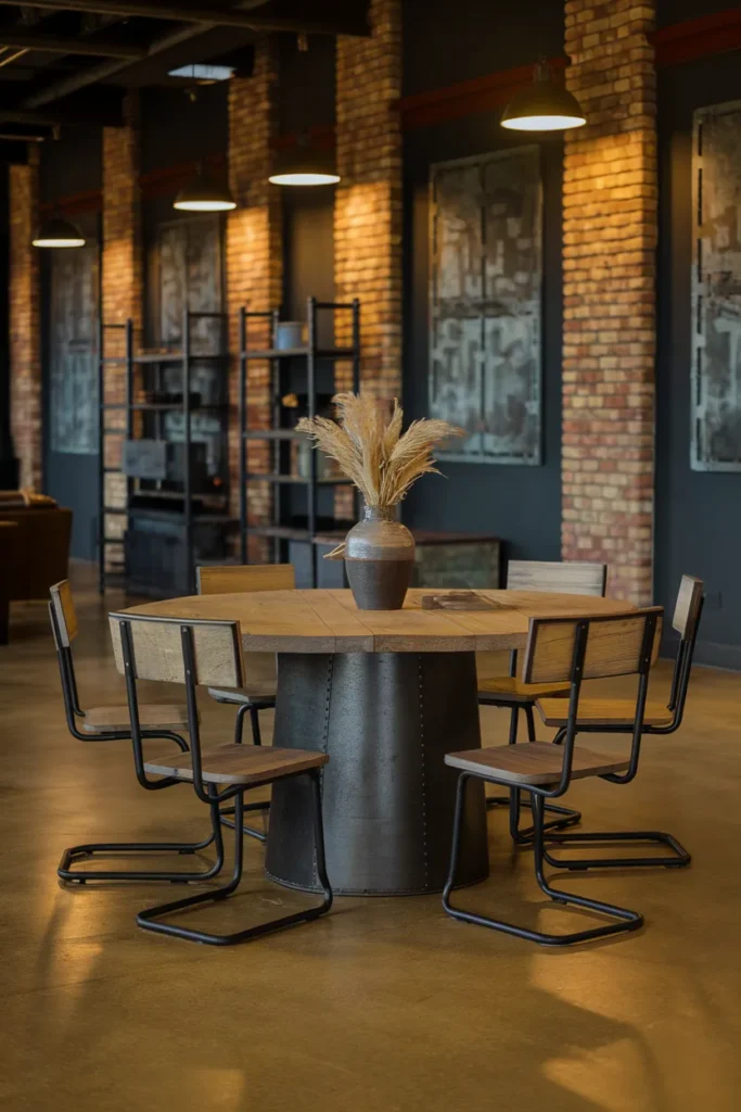 Wood and Metal Round Dining Table Design