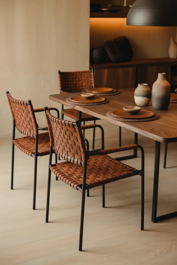 Woven Leather Dining Chairs