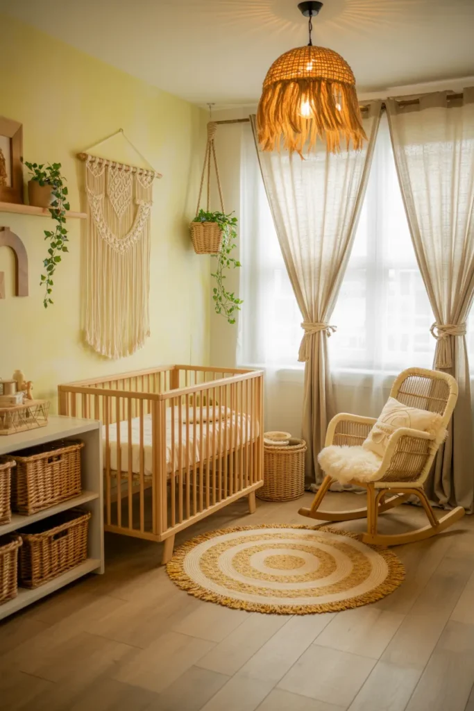 Soft, Bright, and Beautiful: Trending Yellow Nursery Ideas You’ll Fall in Love With 11 Yellow Boho Touch With Macrame Decor