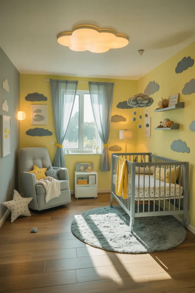 Soft, Bright, and Beautiful: Trending Yellow Nursery Ideas You’ll Fall in Love With 3 Yellow and Gray Cloud Theme